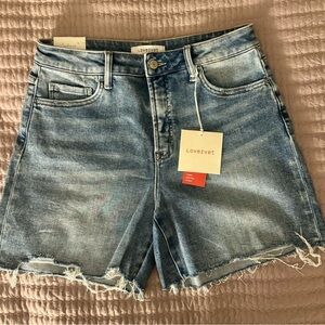 Lovervet by Vervet Women's Frayed Hem Tummy Control Boyfriend Denim Shorts